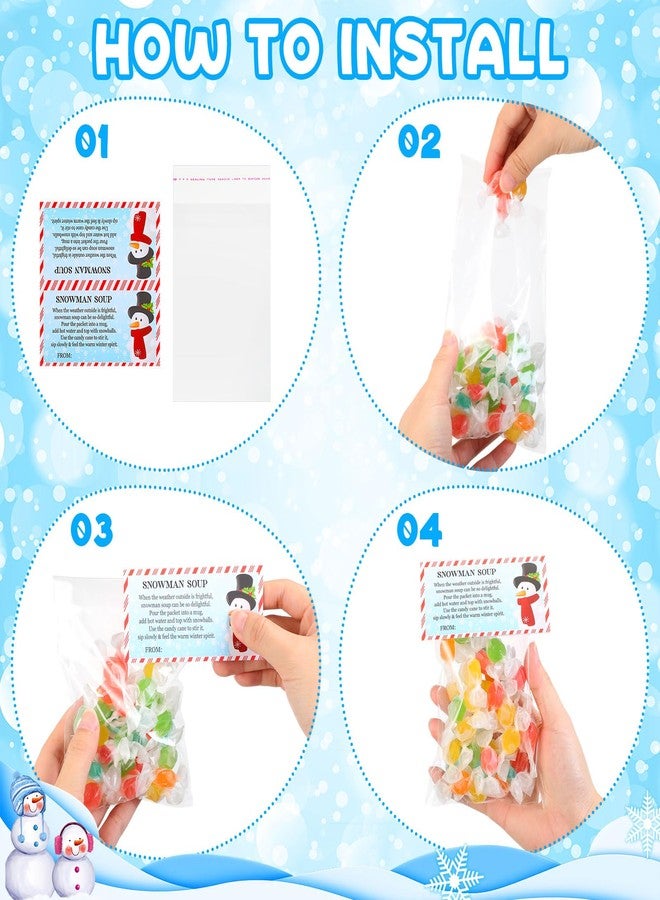Watersay 50 Sets Christmas Snowman Soup Treat Bags Toppers with Self Adhesive Cute Winter Hot Chocolate Candy Bag for Party Favor Wrapping - Image 4